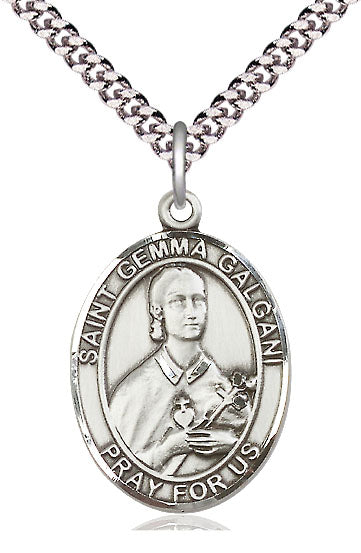 Extel Large Oval Pewter St. Gemma Galgani Pendant with 24" chain, Made in USA