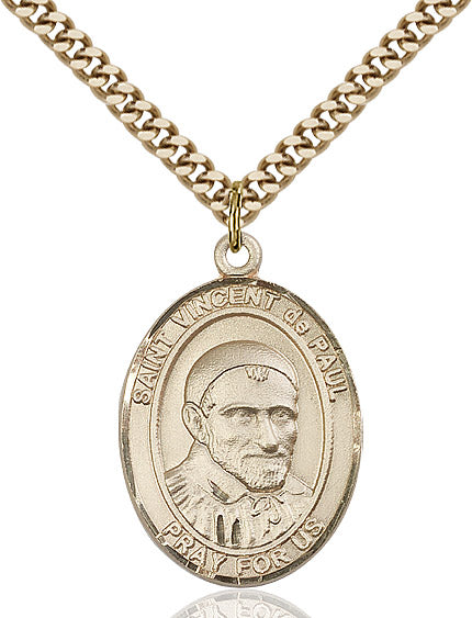 Extel Large Oval 14kt Gold Filled St. Vincent de Paul Pendant with 24" chain, Made in USA