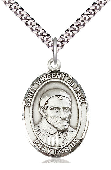 Extel Large Oval Pewter St. Vincent de Paul Pendant with 24" chain, Made in USA