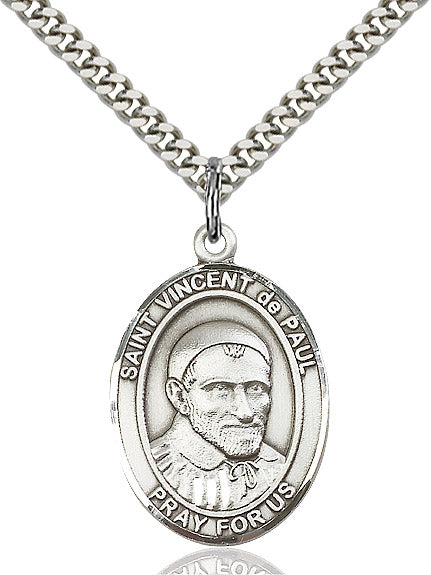 Extel Large Oval Sterling Silver St. Vincent de Paul Pendant with 24" chain, Made in USA