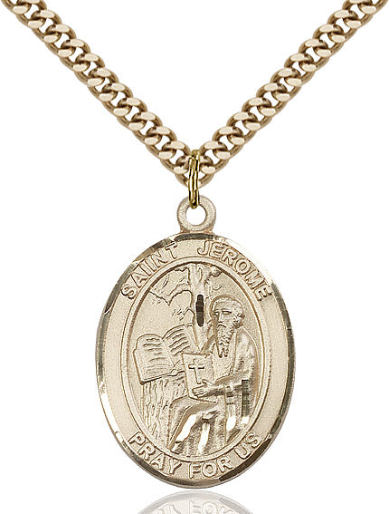 Extel Large Oval 14kt Gold Filled St. Jerome Pendant with 24" chain, Made in USA