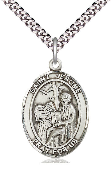Extel Large Oval Pewter St. Jerome Pendant with 24" chain, Made in USA