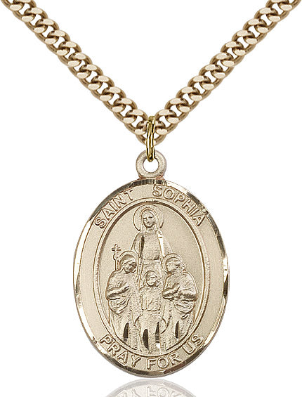 Extel Large Oval 14kt Gold Filled St. Sophia Pendant with 24" chain, Made in USA