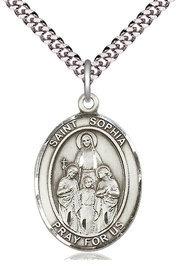 Extel Large Oval Pewter St. Sophia Pendant with 24" chain, Made in USA