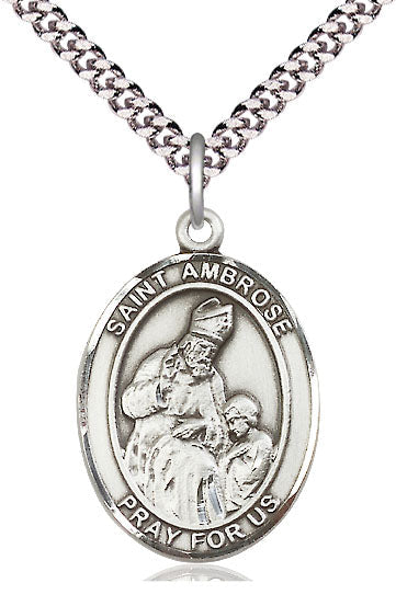 Extel Large Oval Pewter St. Ambrose Pendant with 24" chain, Made in USA
