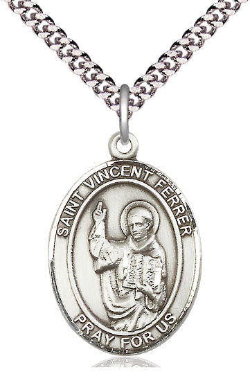 Extel Large Oval Pewter St. Vincent Ferrer Pendant with 24" chain, Made in USA