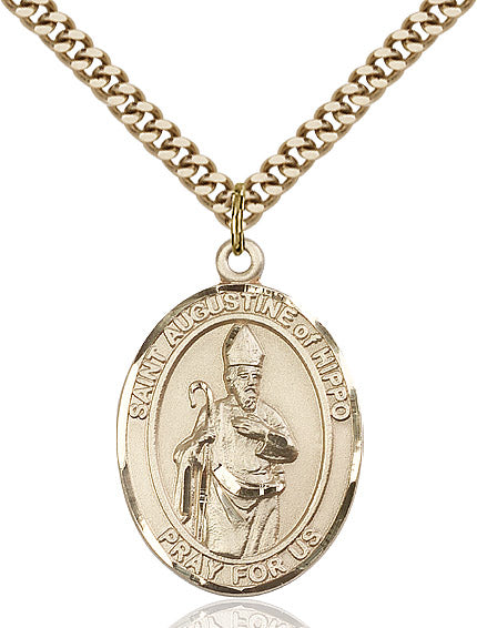 Extel Large Oval 14kt Gold Filled St. Augustine of Hippo Pendant with 24" chain, Made in USA