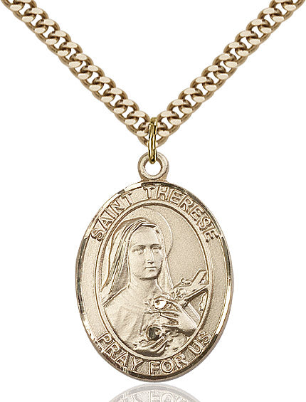 Extel Large Oval 14kt Gold Filled St. Therese of Lisieux Pendant with 24" chain, Made in USA