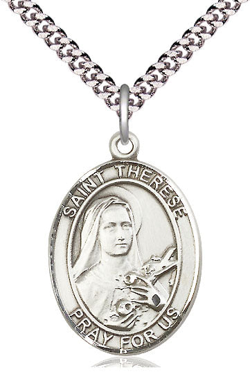 Extel Large Oval Pewter St. Therese of Lisieux Pendant with 24" chain, Made in USA