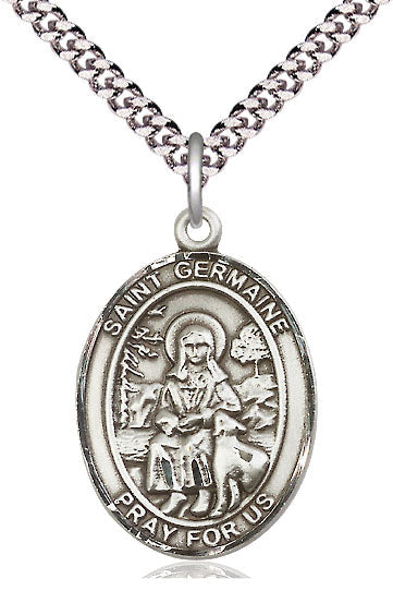 Extel Large Oval Pewter St. Germaine Cousin Pendant with 24" chain, Made in USA
