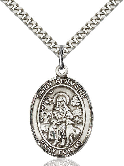 Extel Large Oval Sterling Silver St. Germaine Cousin Pendant with 24" chain, Made in USA