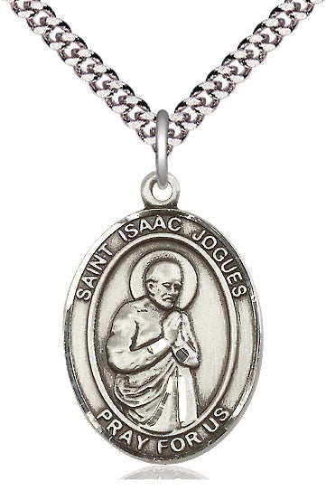 Extel Large Oval Pewter St. Isaac Jogues Pendant with 24" chain, Made in USA