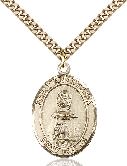 Extel Large Oval 14kt Gold Filled St. Anastasia Pendant with 24" chain, Made in USA
