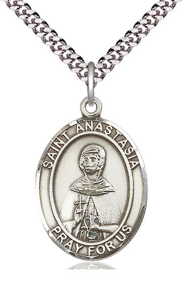 Extel Large Oval Pewter St. Anastasia Pendant with 24" chain, Made in USA
