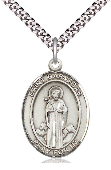Extel Large Oval Pewter St. Barnabas Pendant with 24" chain, Made in USA