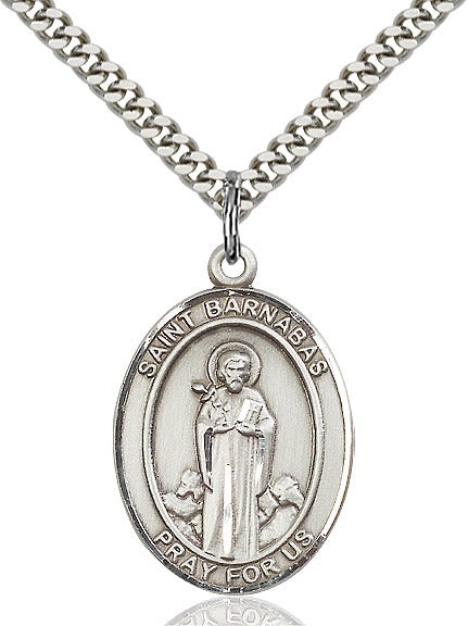 Extel Large Oval Sterling Silver St. Barnabas Pendant with 24" chain, Made in USA