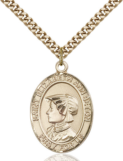 Extel Large Oval 14kt Gold Filled St. Elizabeth Ann Seton Pendant with 24" chain, Made in USA