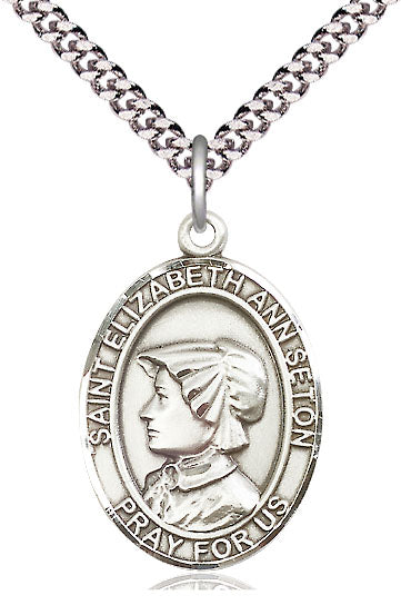 Extel Large Oval  Pewter St. Elizabeth Ann Seton Pendant with 24" chain, Made in USA