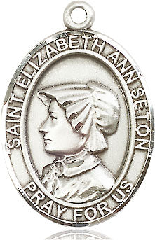 Extel Large Oval Sterling Silver St. Elizabeth Ann Seton Pendant with 24" chain, Made in USA