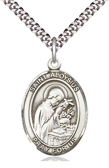 Extel Large Oval  Pewter St. Aloysius Gonzaga Pendant with 24" chain, Made in USA