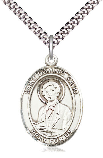Extel Large Oval  Pewter St. Dominic Savio Pendant with 24" chain, Made in USA