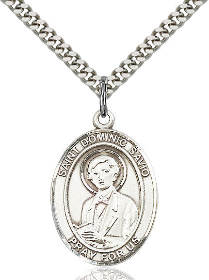 Extel Large Oval Sterling Silver St. Dominic Savio Pendant with 24" chain, Made in USA