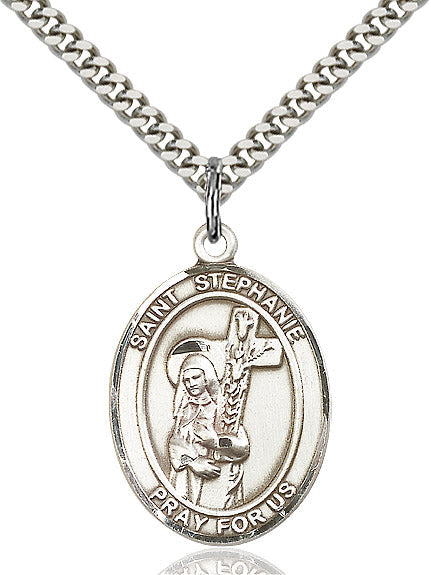 Extel Large Oval Sterling Silver St. Stephanie Pendant with 24" chain, Made in USA