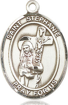 Extel Large Oval Sterling Silver St. Stephanie Pendant with 24" chain, Made in USA