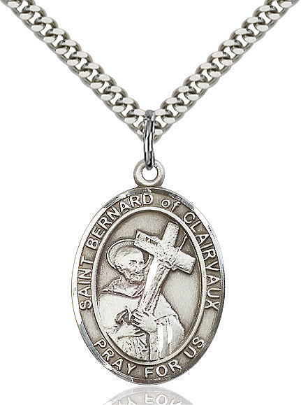 Extel Large Oval Sterling Silver St. Bernard of Clairvaux Pendant with 24" chain, Made in USA