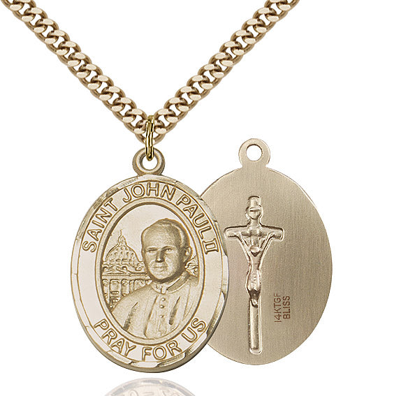 Extel Large Oval 14kt Gold Filled St. John Paul II Pendant with 24" chain, Made in USA