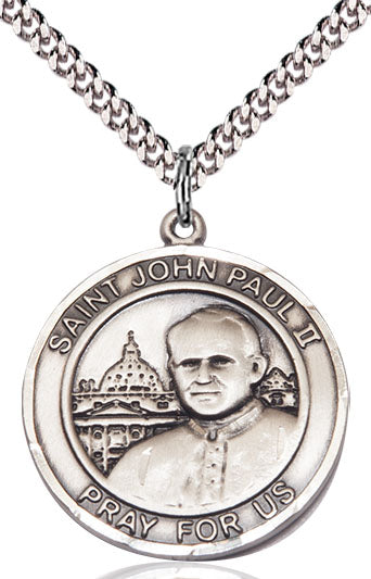 Extel Large Round Pewter St. John Paul II Medal Pendant Necklace with 24" Chain, Made in USA