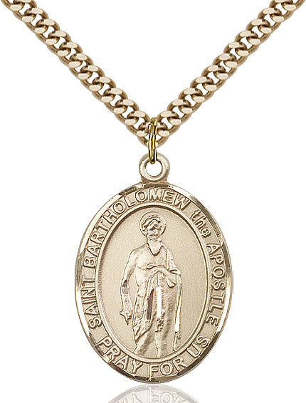 Extel Large Oval 14kt Gold Filled St. Bartholomew the Apostle Pendant with 24" chain, Made in USA