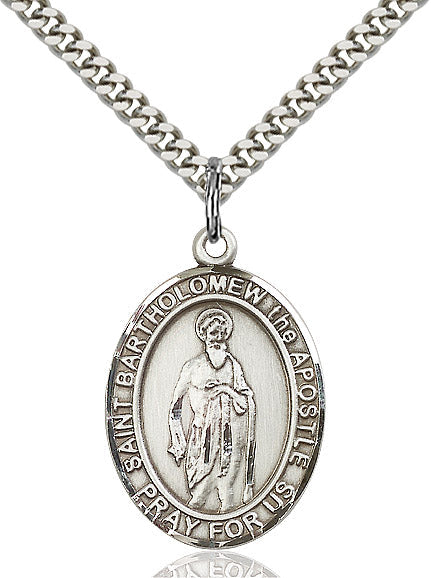 Extel Large Oval Sterling Silver St. Bartholomew the Apostle Pendant with 24" chain, Made in USA