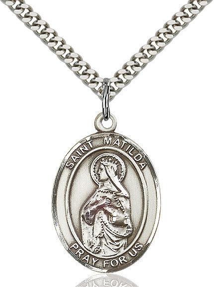 Extel Large Oval Sterling Silver St. Matilda Pendant with 24" chain, Made in USA