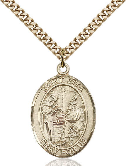 Extel Large Oval 14kt Gold Filled St. Zita Pendant with 24" chain, Made in USA