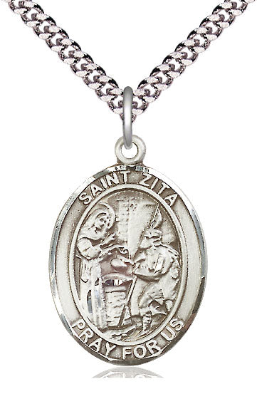 Extel Large Oval Pewter St. Zita Pendant with 24" chain, Made in USA