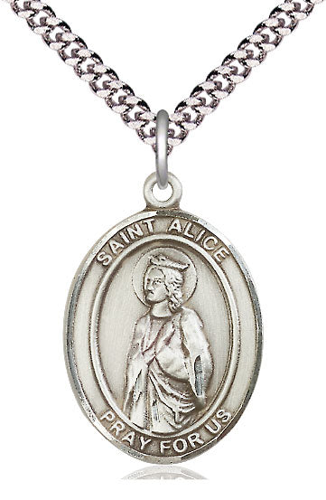 Extel Large Oval Pewter St. Alice Pendant with 24" chain, Made in USA