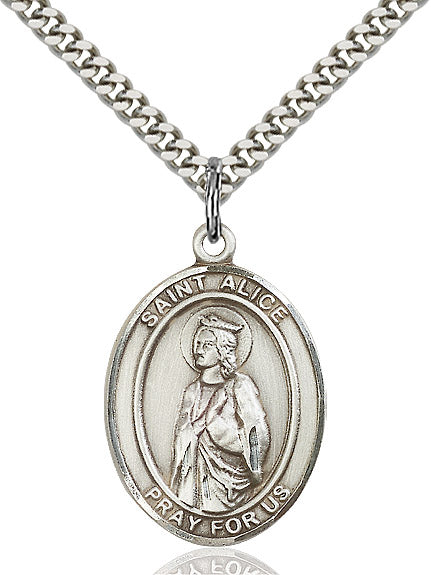 Extel Large Oval Sterling Silver St. Alice Pendant with 24" chain, Made in USA