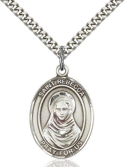Extel Large Oval Sterling Silver St. Rebecca Pendant with 24" chain, Made in USA