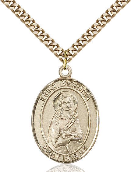 Extel Large Oval 14kt Gold Filled St. Victoria Pendant with 24" chain, Made in USA