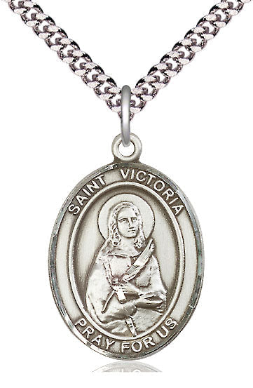 Extel Large Oval Pewter St. Victoria Pendant with 24" chain, Made in USA