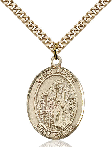 Extel Large Oval 14kt Gold Filled St. Aaron Pendant with 24" chain, Made in USA