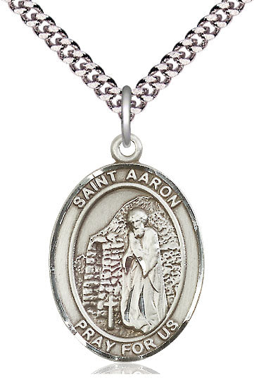 Extel Large Oval Pewter St. Aaron Pendant with 24" chain, Made in USA