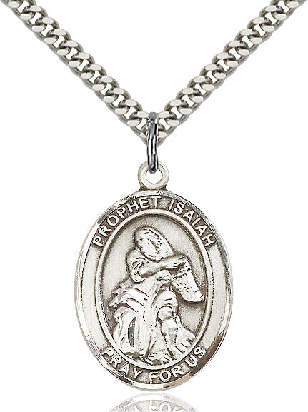 Extel Large Oval Sterling Silver St. Isaiah Pendant with 24" chain, Made in USA