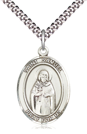 Extel Large Oval Pewter St. Samuel Pendant with 24" chain, Made in USA