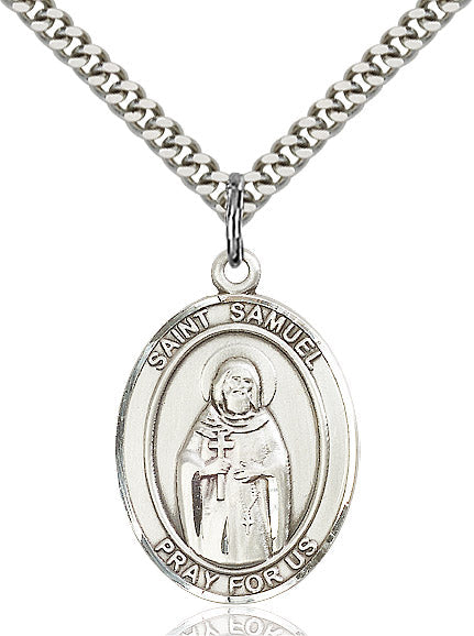 Extel Large Oval Sterling Silver St. Samuel Pendant with 24" chain, Made in USA