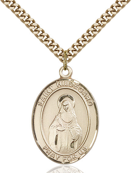 Extel Large Oval 14kt Gold Filled St. Hildegard Von Bingen Pendant with 24" chain, Made in USA