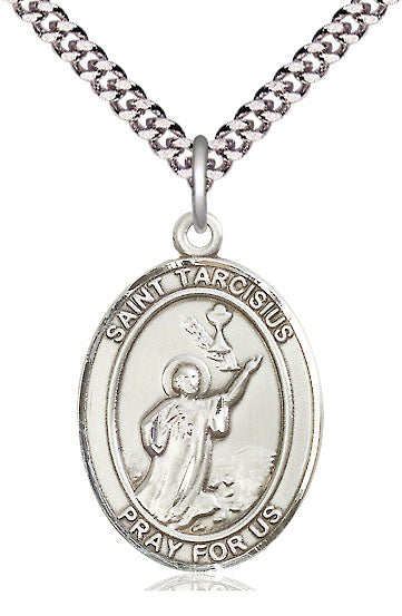 Extel Large Oval Pewter St. Tarcisius Pendant with 24" chain, Made in USA