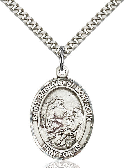 Extel Large Oval Sterling Silver St. Bernard of Montjoux Pendant with 24" chain, Made in USA