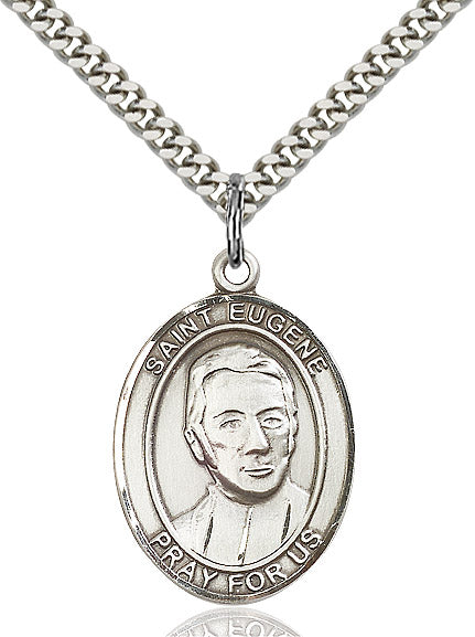 Extel Large Oval Sterling Silver St. Eugene de Mazenod Pendant with 24" chain, Made in USA